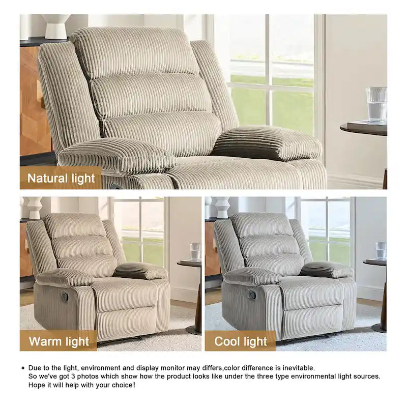 Moderner manueller Cord-Relaxsessel, verstellbarer Loungesessel mit breiten Armlehnen