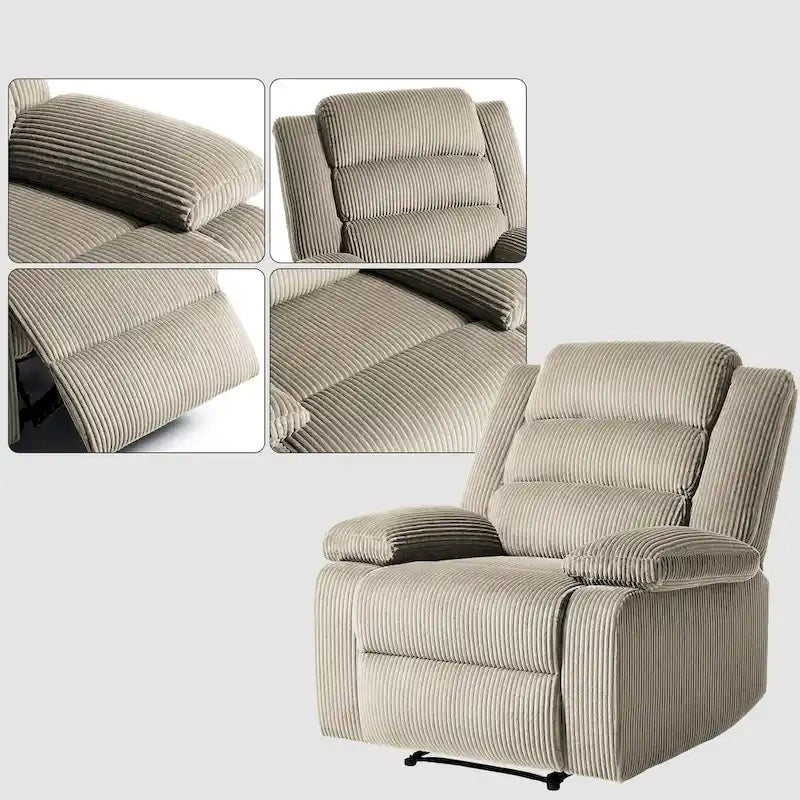 Moderner manueller Cord-Relaxsessel, verstellbarer Loungesessel mit breiten Armlehnen