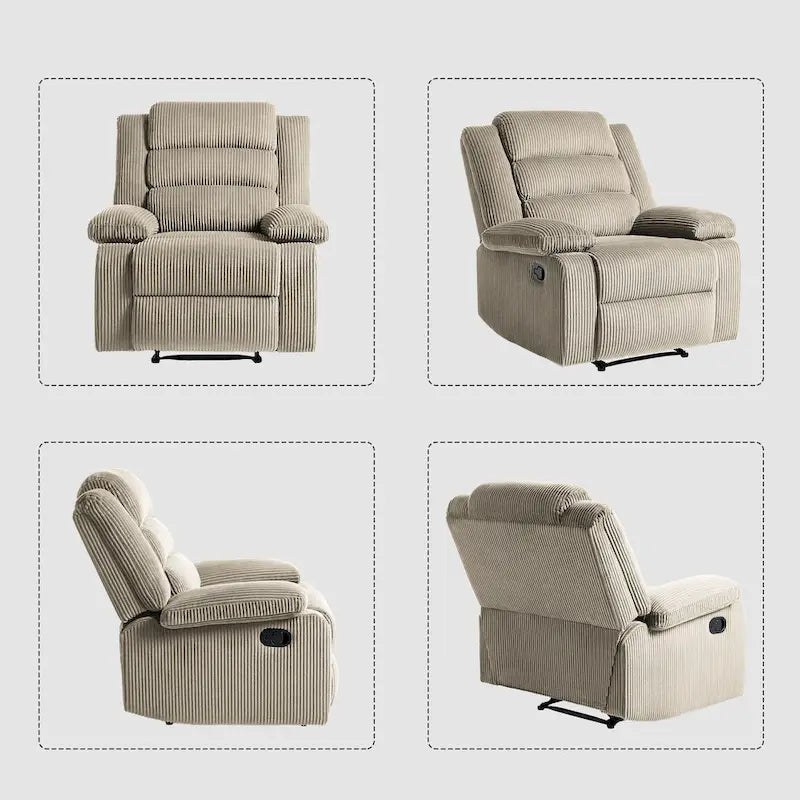 Moderner manueller Cord-Relaxsessel, verstellbarer Loungesessel mit breiten Armlehnen