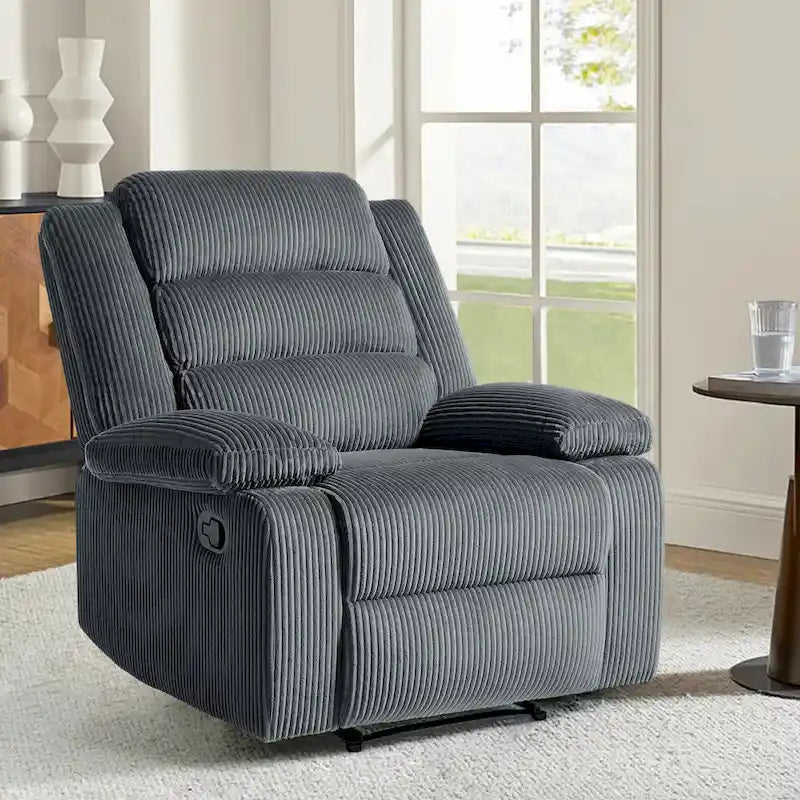 Moderner manueller Cord-Relaxsessel, verstellbarer Loungesessel mit breiten Armlehnen