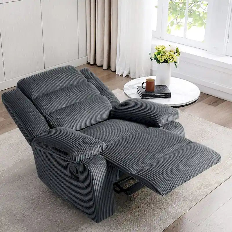 Moderner manueller Cord-Relaxsessel, verstellbarer Loungesessel mit breiten Armlehnen