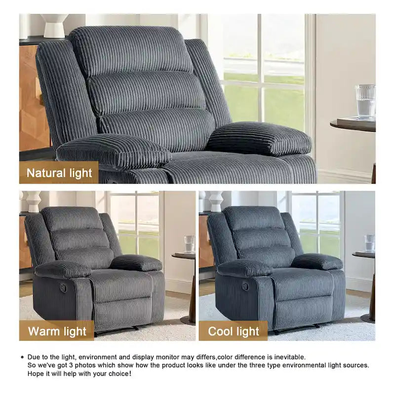 Moderner manueller Cord-Relaxsessel, verstellbarer Loungesessel mit breiten Armlehnen
