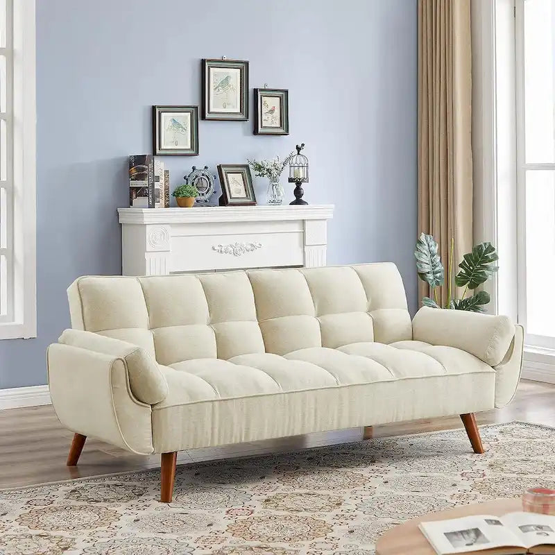 Samt-Futonbettsofa mit verstellbarer Rückenlehne, umwandelbares Futon-Loveseat mit konischen Holzbeinen für Wohnzimmer und Schlafzimmer