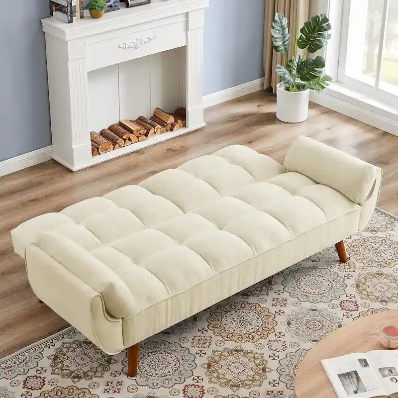 Samt-Futonbettsofa mit verstellbarer Rückenlehne, umwandelbares Futon-Loveseat mit konischen Holzbeinen für Wohnzimmer und Schlafzimmer
