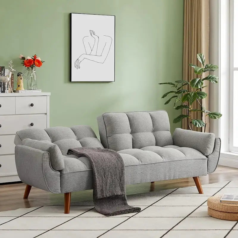 Samt-Futonbettsofa mit verstellbarer Rückenlehne, umwandelbares Futon-Loveseat mit konischen Holzbeinen für Wohnzimmer und Schlafzimmer