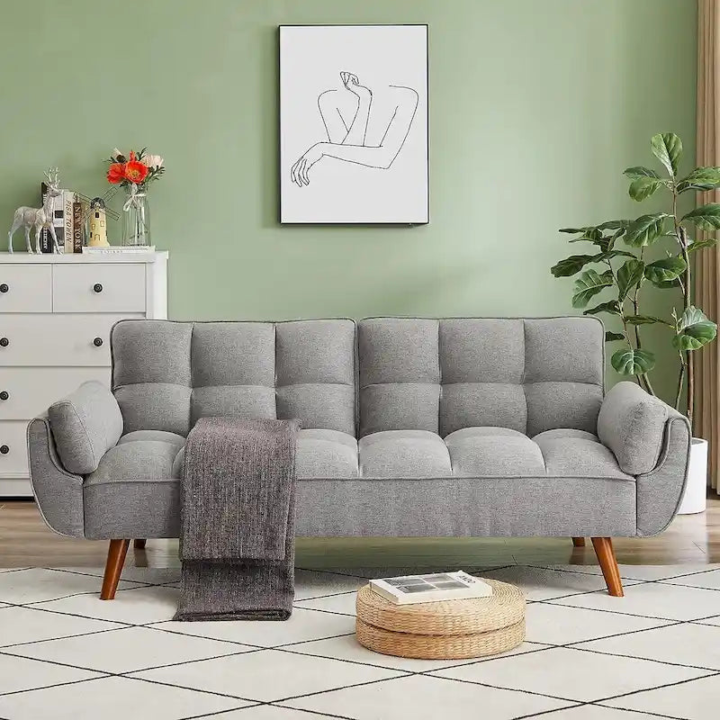Samt-Futonbettsofa mit verstellbarer Rückenlehne, umwandelbares Futon-Loveseat mit konischen Holzbeinen für Wohnzimmer und Schlafzimmer