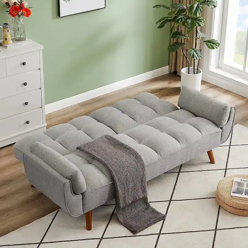 Samt-Futonbettsofa mit verstellbarer Rückenlehne, umwandelbares Futon-Loveseat mit konischen Holzbeinen für Wohnzimmer und Schlafzimmer