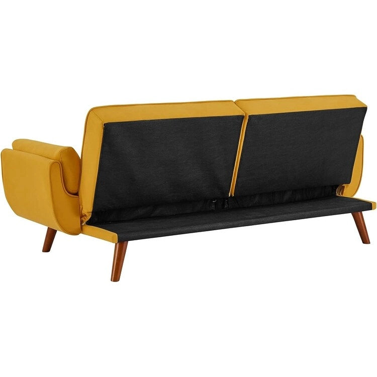 Samt-Futonbettsofa mit verstellbarer Rückenlehne, umwandelbares Futon-Loveseat mit konischen Holzbeinen für Wohnzimmer und Schlafzimmer