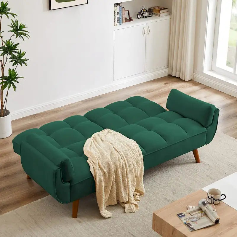 Samt-Futonbettsofa mit verstellbarer Rückenlehne, umwandelbares Futon-Loveseat mit konischen Holzbeinen für Wohnzimmer und Schlafzimmer