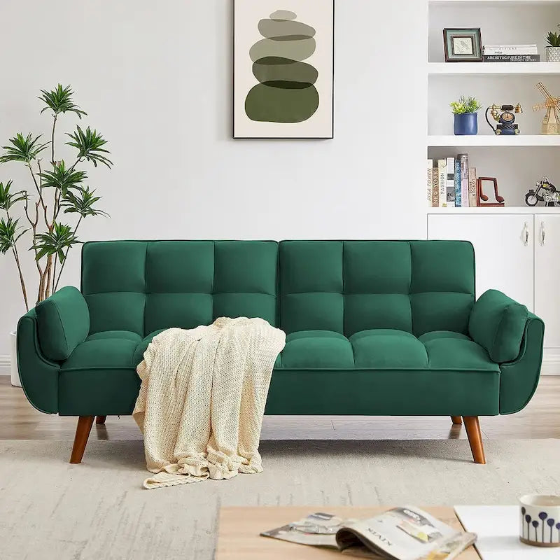Samt-Futonbettsofa mit verstellbarer Rückenlehne, umwandelbares Futon-Loveseat mit konischen Holzbeinen für Wohnzimmer und Schlafzimmer