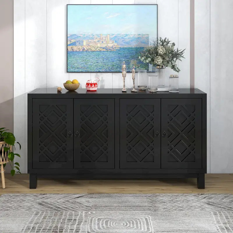 4 Door Buffet Cabinet Large Storage Space Sideboard Living Room Dining Room