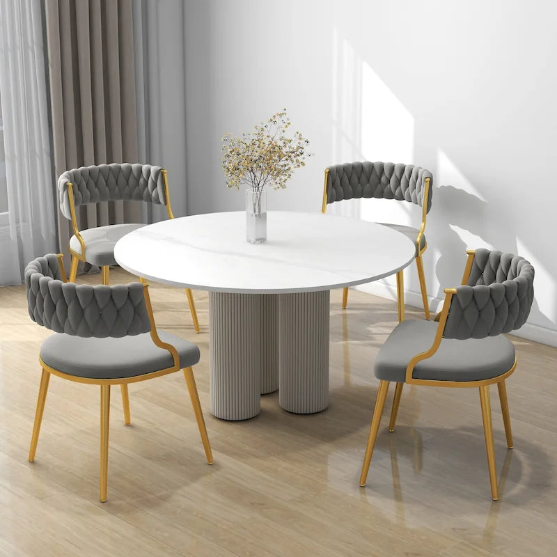 Set of 4 Velvet Dining Chair with Golden Metal Legs