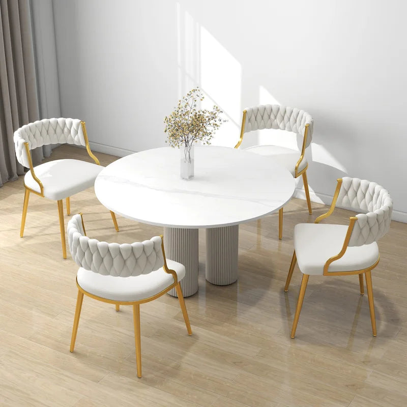 Set of 4 Velvet Dining Chair with Golden Metal Legs