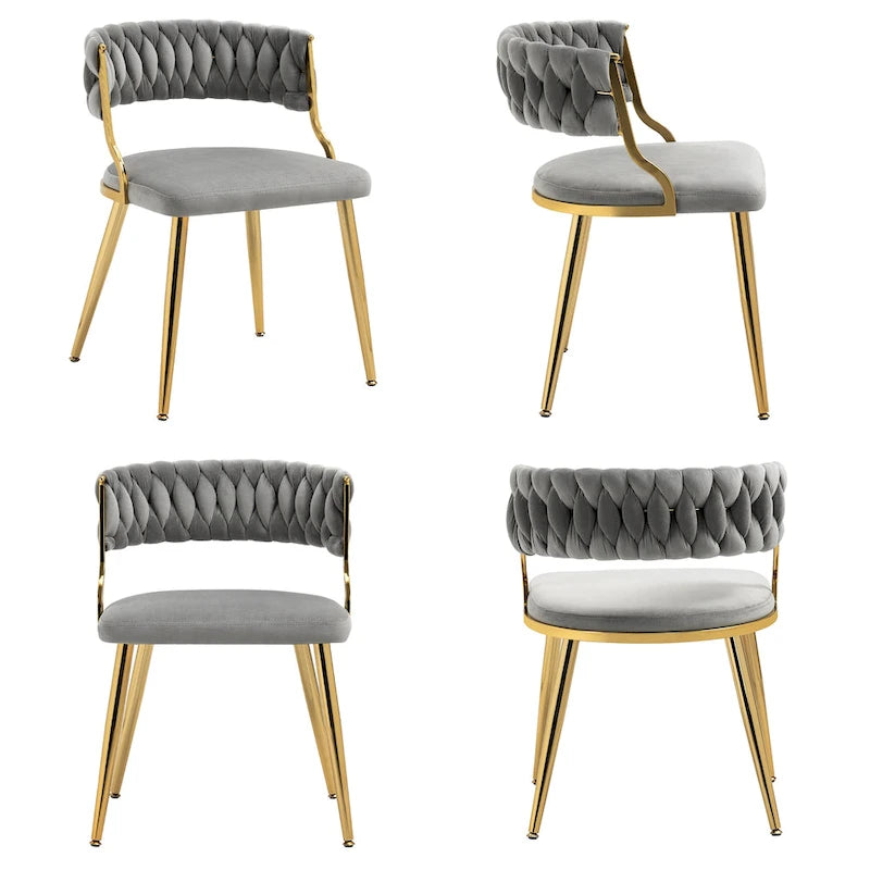 Set of 4 Velvet Dining Chair with Golden Metal Legs