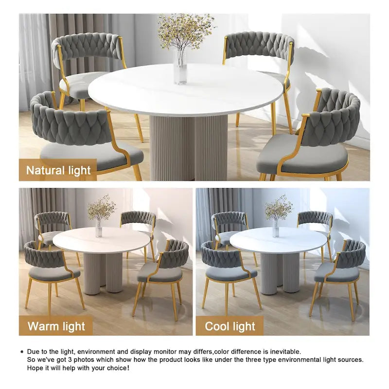 Set of 4 Velvet Dining Chair with Golden Metal Legs