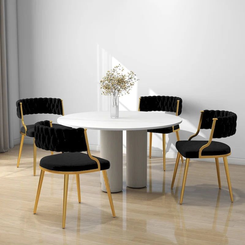 Set of 4 Velvet Dining Chair with Golden Metal Legs