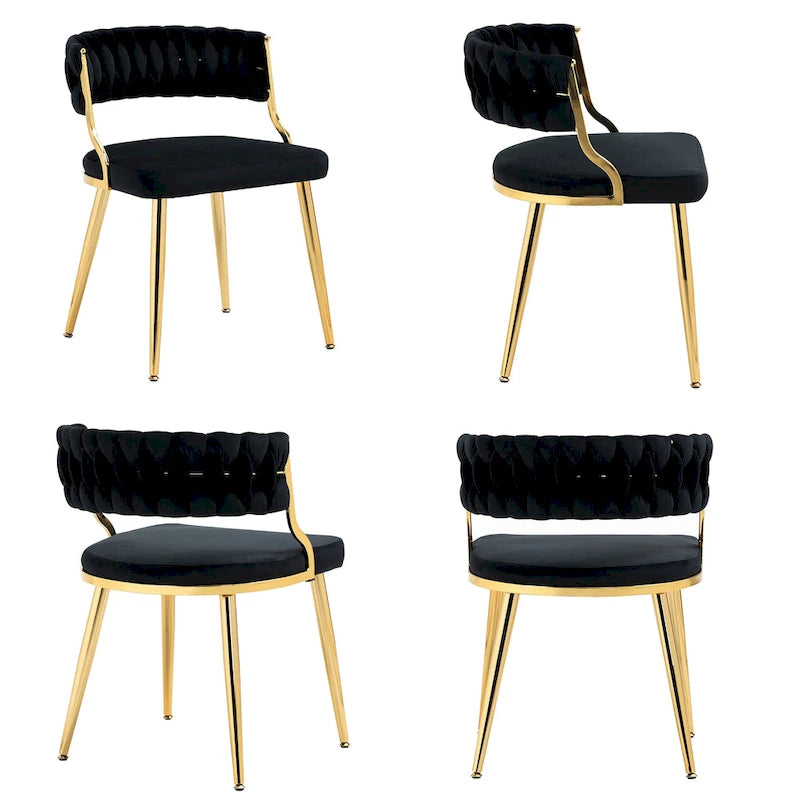 Set of 4 Velvet Dining Chair with Golden Metal Legs