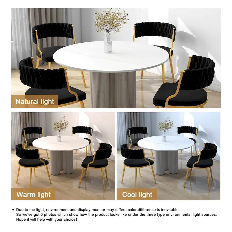 Set of 4 Velvet Dining Chair with Golden Metal Legs