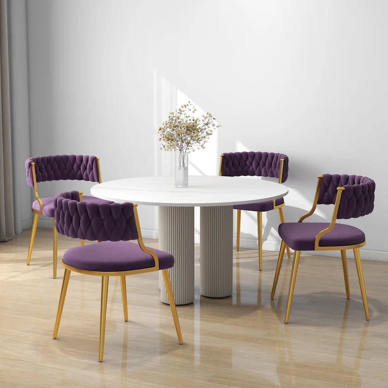 Set of 4 Velvet Dining Chair with Golden Metal Legs