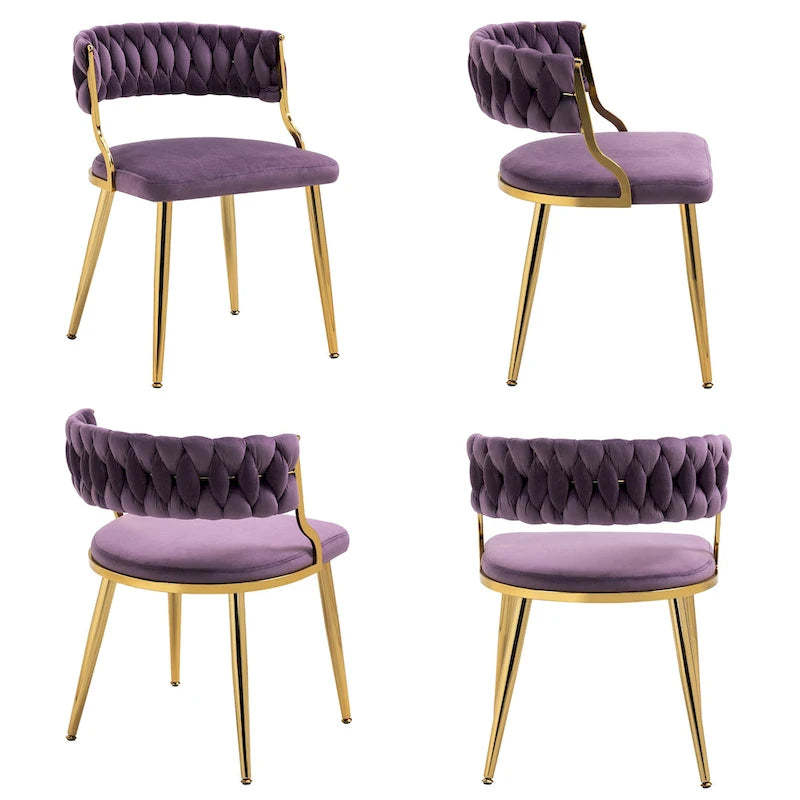 Set of 4 Velvet Dining Chair with Golden Metal Legs