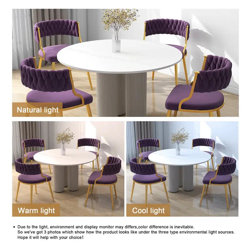 Set of 4 Velvet Dining Chair with Golden Metal Legs