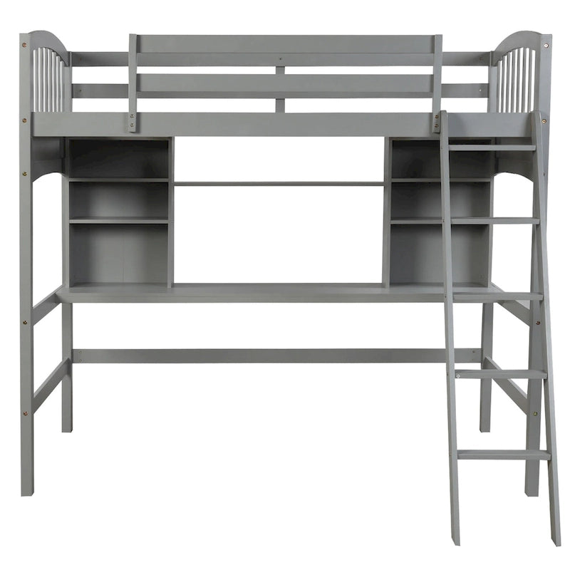Hochbett in Twin-Größe mit Ablagefächern, Schreibtisch und Leiter