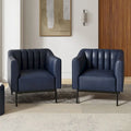 Industrial Faux Leather Accent Chairs with Channel Tufting (Set of 2)