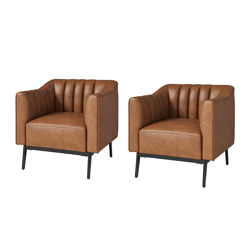 Industrial Faux Leather Accent Chairs with Channel Tufting (Set of 2)