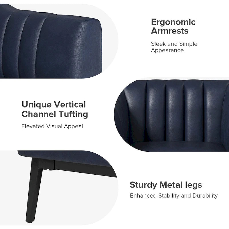 Industrial Faux Leather Accent Chairs with Channel Tufting (Set of 2)