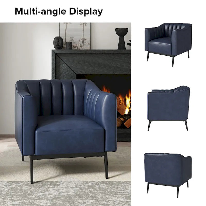 Industrial Faux Leather Accent Chairs with Channel Tufting (Set of 2)