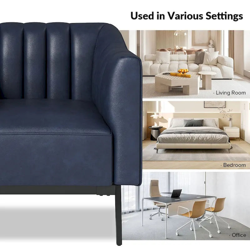 Industrial Faux Leather Accent Chairs with Channel Tufting (Set of 2)