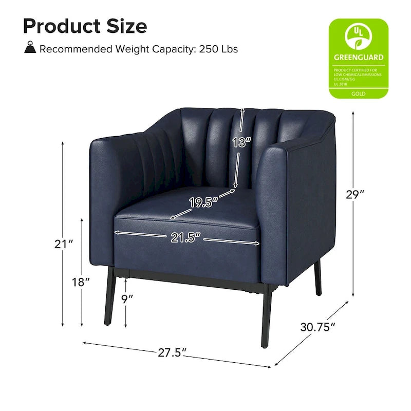Industrial Faux Leather Accent Chairs with Channel Tufting (Set of 2)