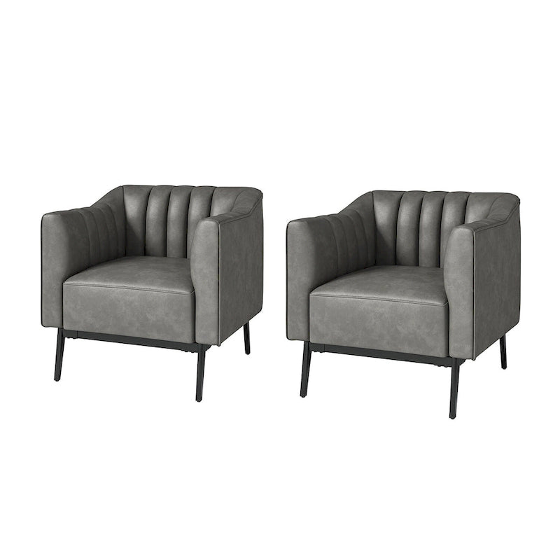 Industrial Faux Leather Accent Chairs with Channel Tufting (Set of 2)
