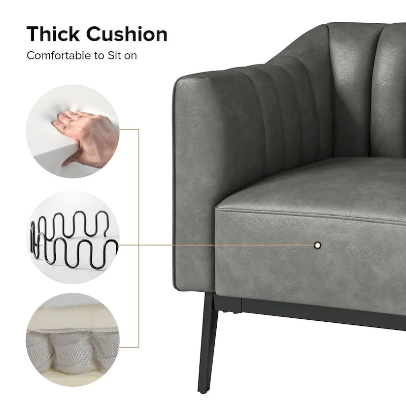 Industrial Faux Leather Accent Chairs with Channel Tufting (Set of 2)