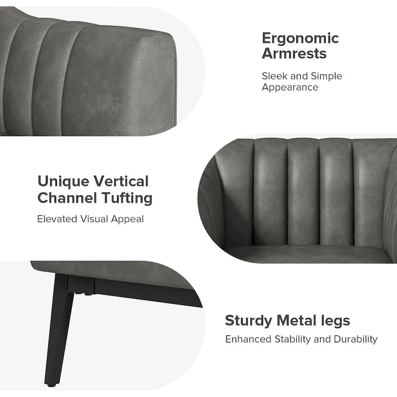 Industrial Faux Leather Accent Chairs with Channel Tufting (Set of 2)