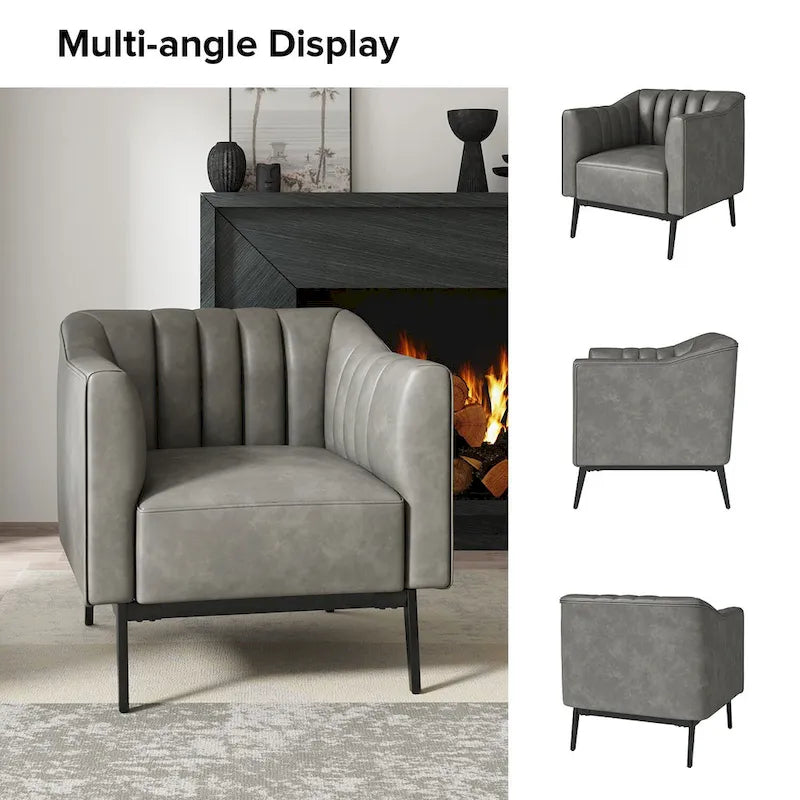 Industrial Faux Leather Accent Chairs with Channel Tufting (Set of 2)