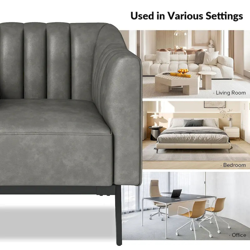 Industrial Faux Leather Accent Chairs with Channel Tufting (Set of 2)