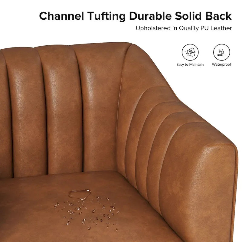 Industrial Faux Leather Accent Chairs with Channel Tufting (Set of 2)
