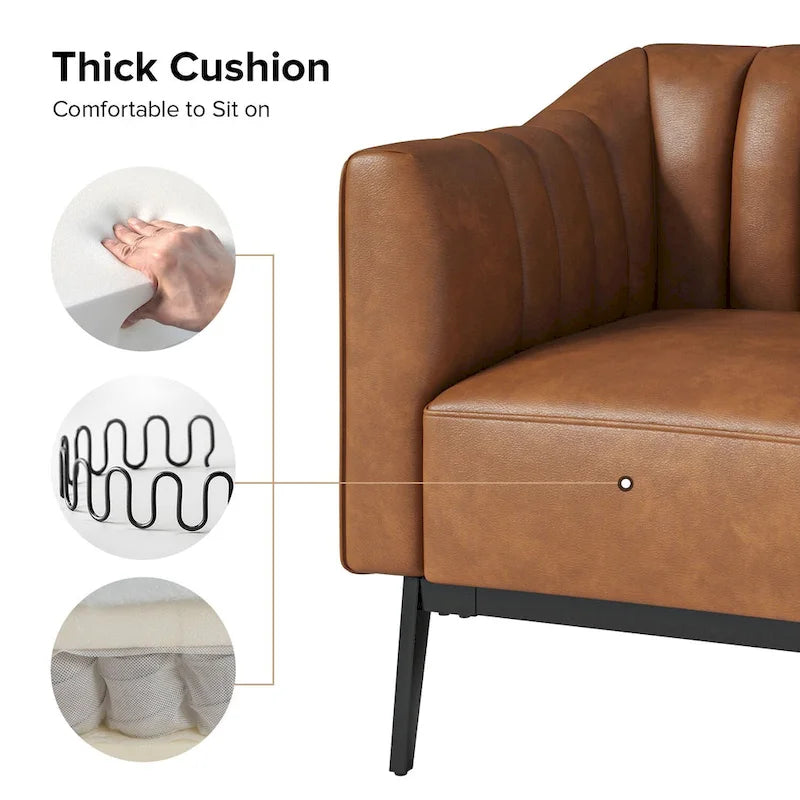 Industrial Faux Leather Accent Chairs with Channel Tufting (Set of 2)