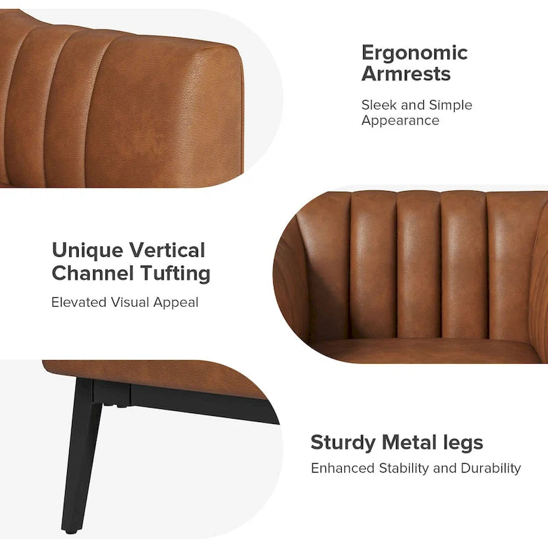 Industrial Faux Leather Accent Chairs with Channel Tufting (Set of 2)