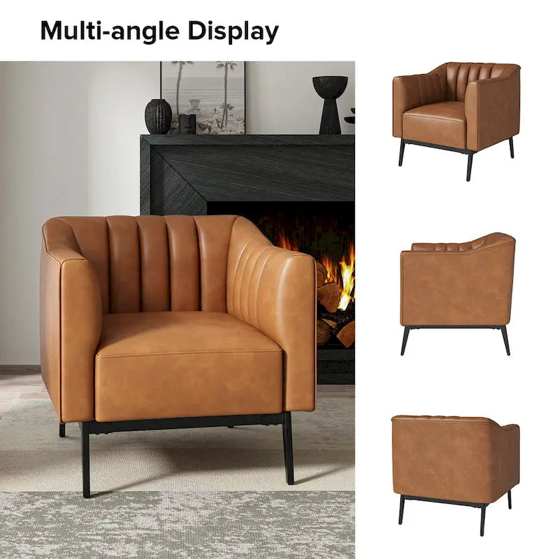 Industrial Faux Leather Accent Chairs with Channel Tufting (Set of 2)
