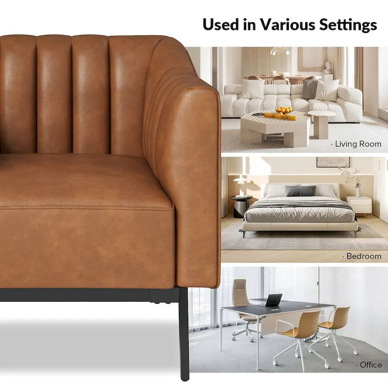 Industrial Faux Leather Accent Chairs with Channel Tufting (Set of 2)
