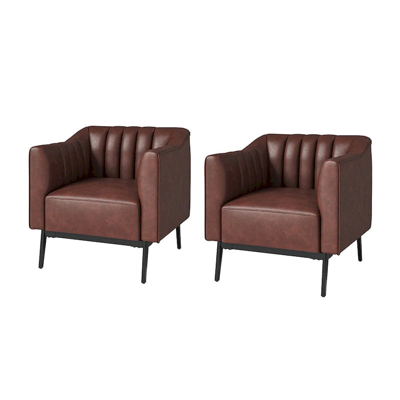 Industrial Faux Leather Accent Chairs with Channel Tufting (Set of 2)