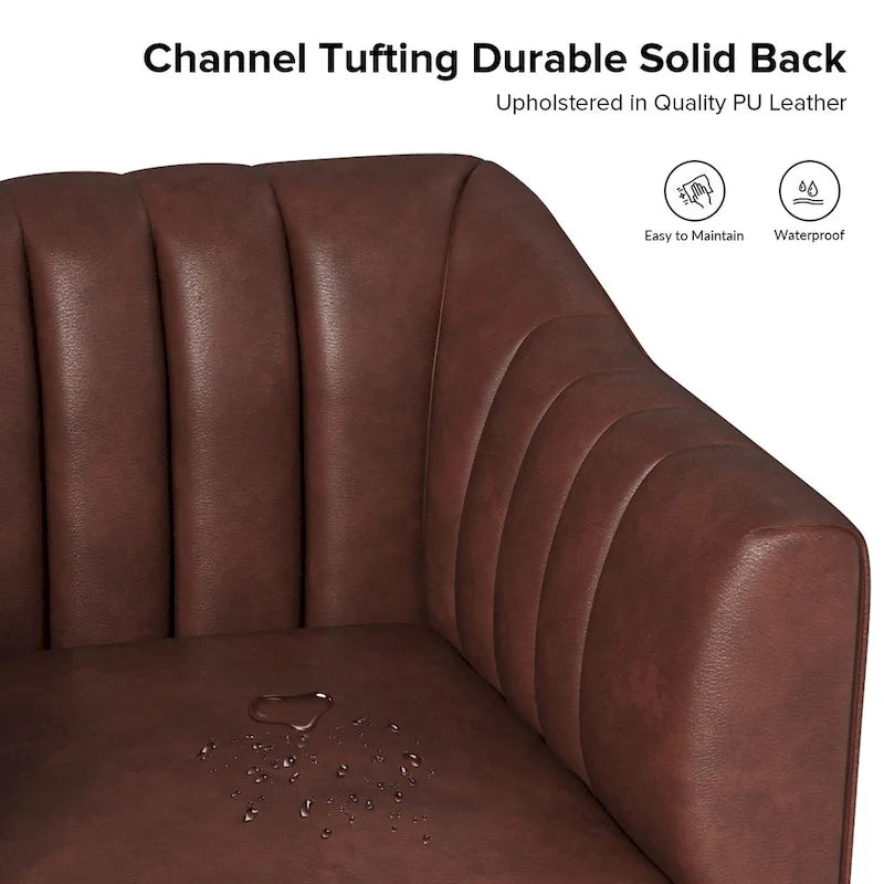 Industrial Faux Leather Accent Chairs with Channel Tufting (Set of 2)