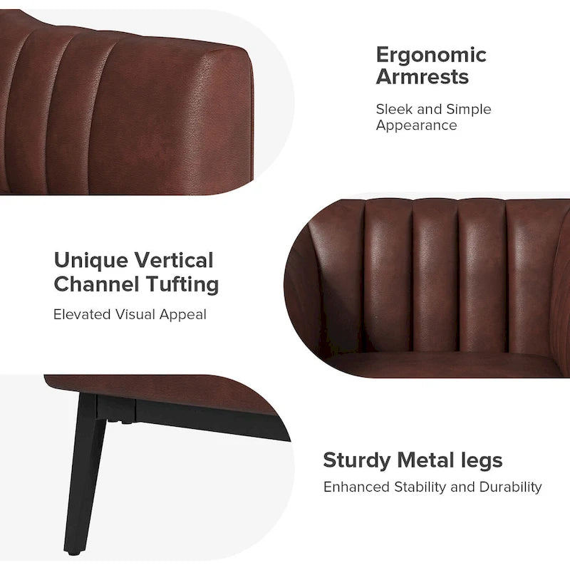 Industrial Faux Leather Accent Chairs with Channel Tufting (Set of 2)