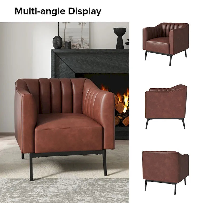 Industrial Faux Leather Accent Chairs with Channel Tufting (Set of 2)
