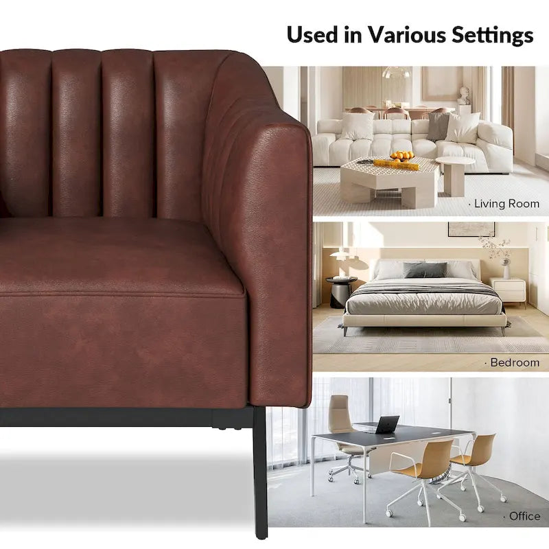 Industrial Faux Leather Accent Chairs with Channel Tufting (Set of 2)