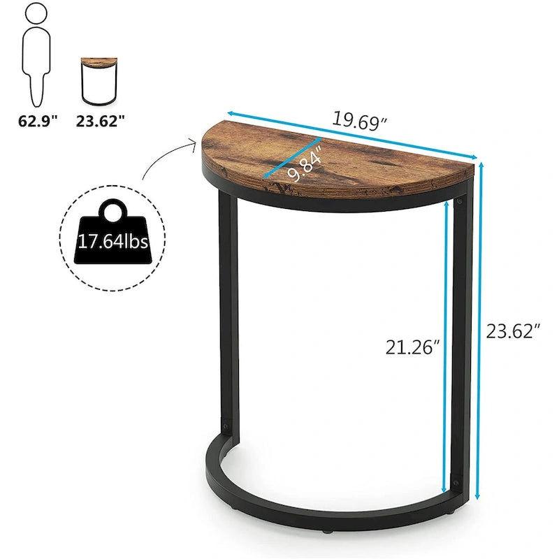 Halbrunder Beistelltisch, schmaler Beistelltisch, schlanker C-Tisch für Sofa und Couch