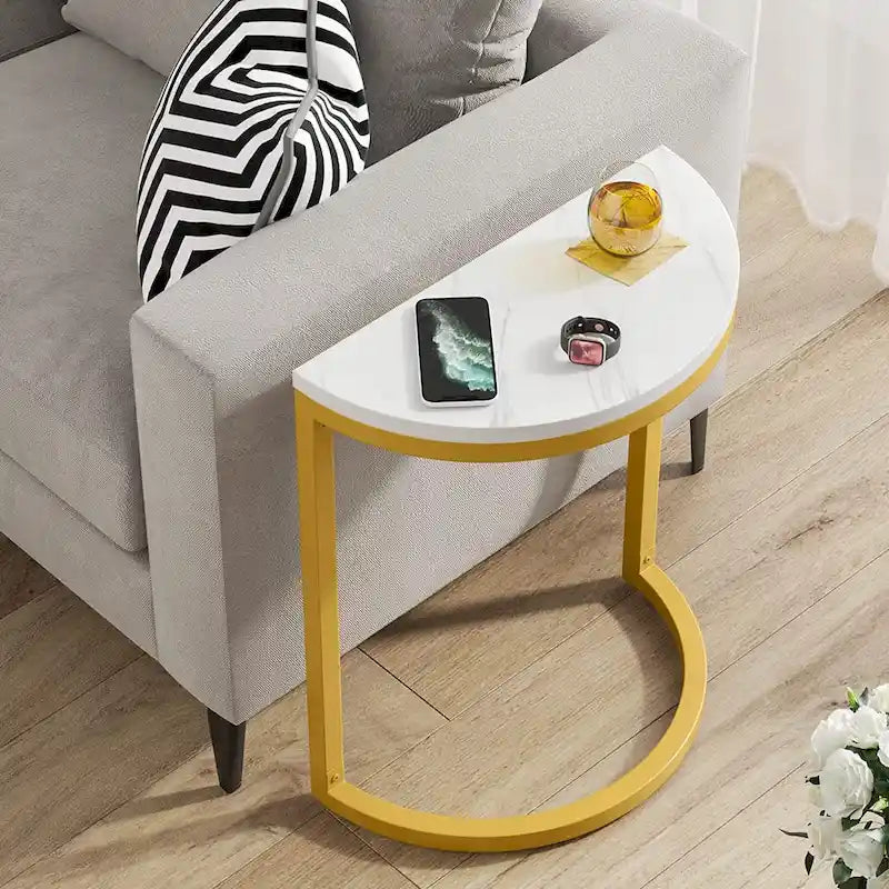 Halbrunder Beistelltisch, schmaler Beistelltisch, schlanker C-Tisch für Sofa und Couch