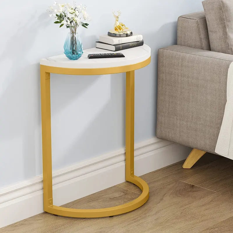 Halbrunder Beistelltisch, schmaler Beistelltisch, schlanker C-Tisch für Sofa und Couch